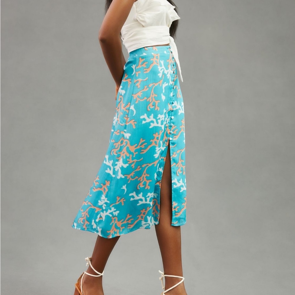 Anthropologie Maeve A-line Button Front Midi Skirt